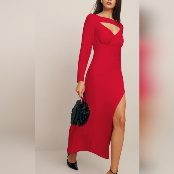 Reformation dress red kalani holiday christmas valentines slim sz.8 nwt - Picture 5 of 8